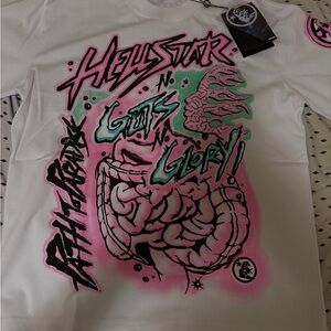 White Graphic Tee with Pink and Green Accents